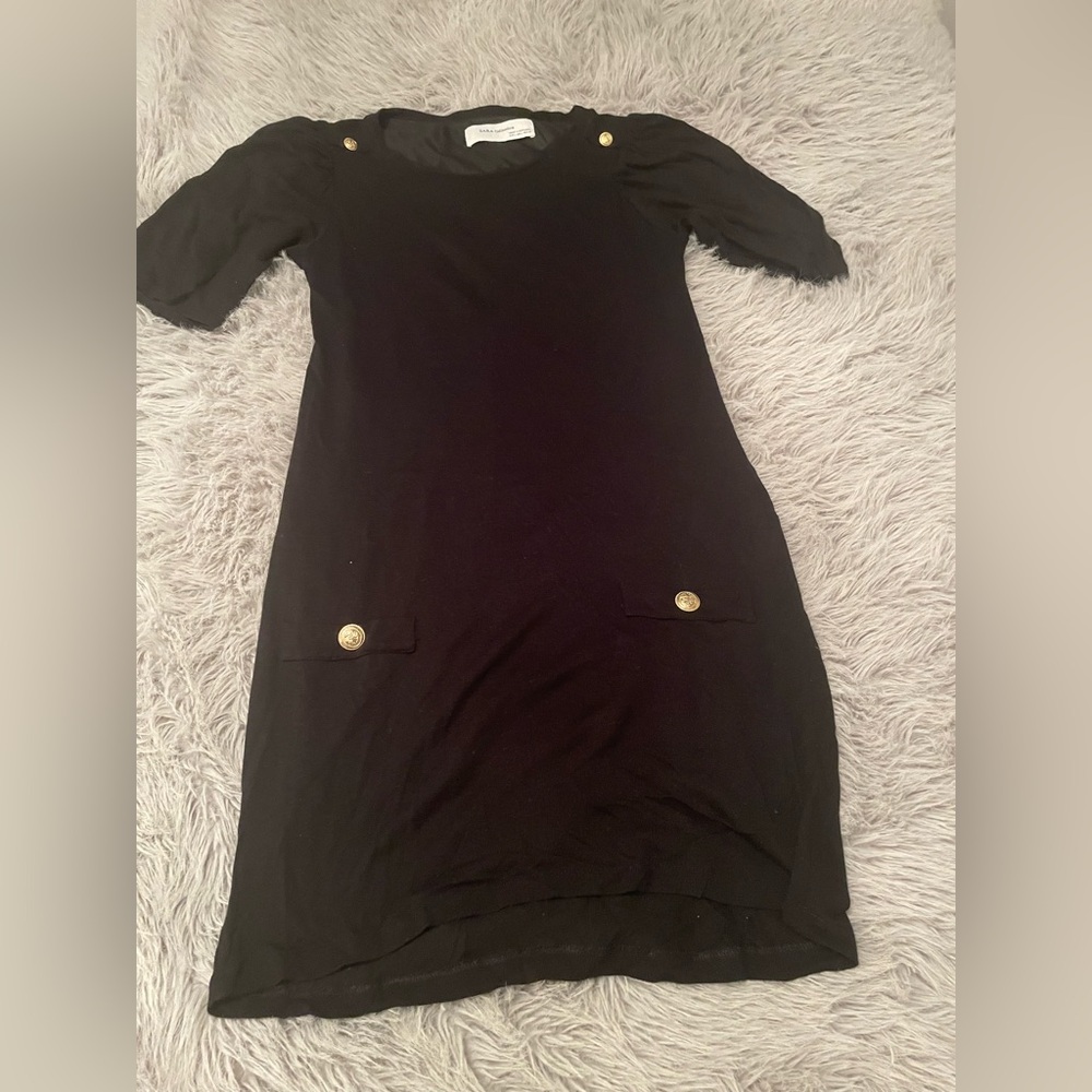 Zara Elegant Black Dress with Gold Accents
